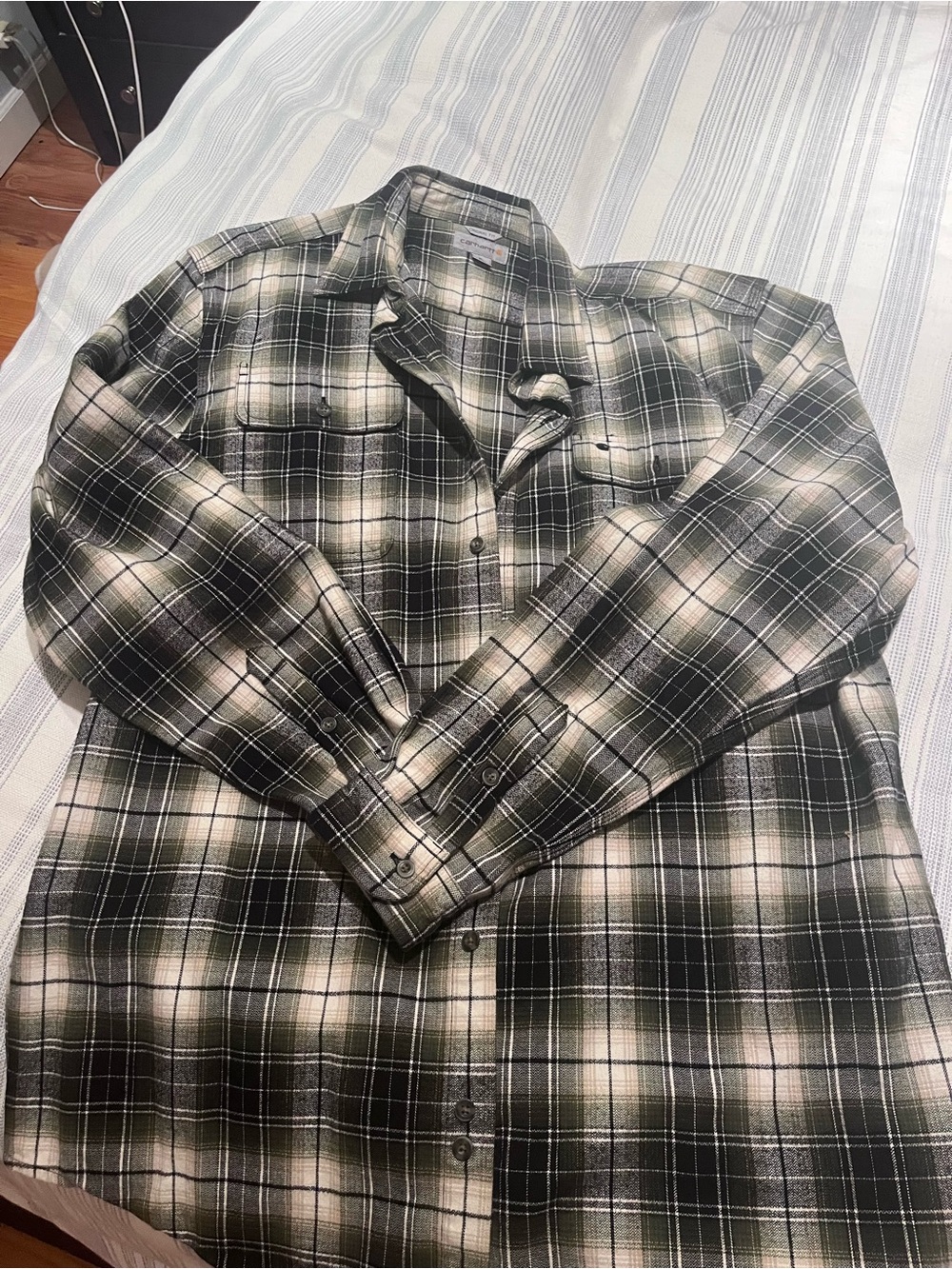 Carhartt Men's Plaid Button-Up Shirt - Olive & Cream